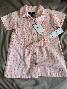 7 for all mankind- Pale Pink and Orange Spot Button-Front Denim Dress with Tie